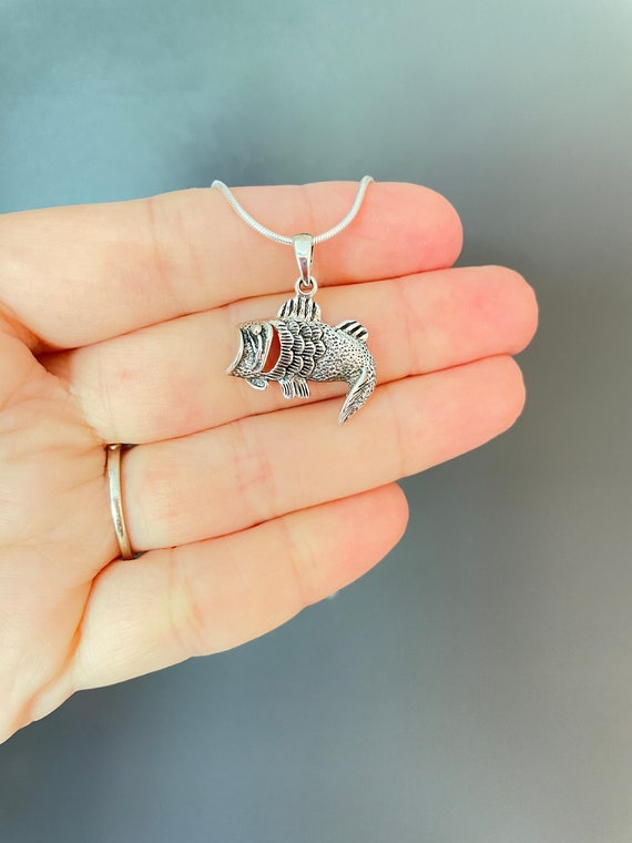 Bass Fish Necklace, 925 Sterling Silver, Fish Pendant, Fish