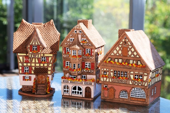 House Alsace, France. European Village. Ceramic House Tealight