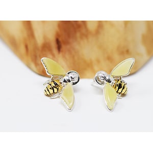 Bee earrings, Bee earrings Stud, 14K Gold Plated Silver Bee Earrings, Gold bee, Amber bee earrings, Amber Jewelry, Bee jewelry, Bee gifts
