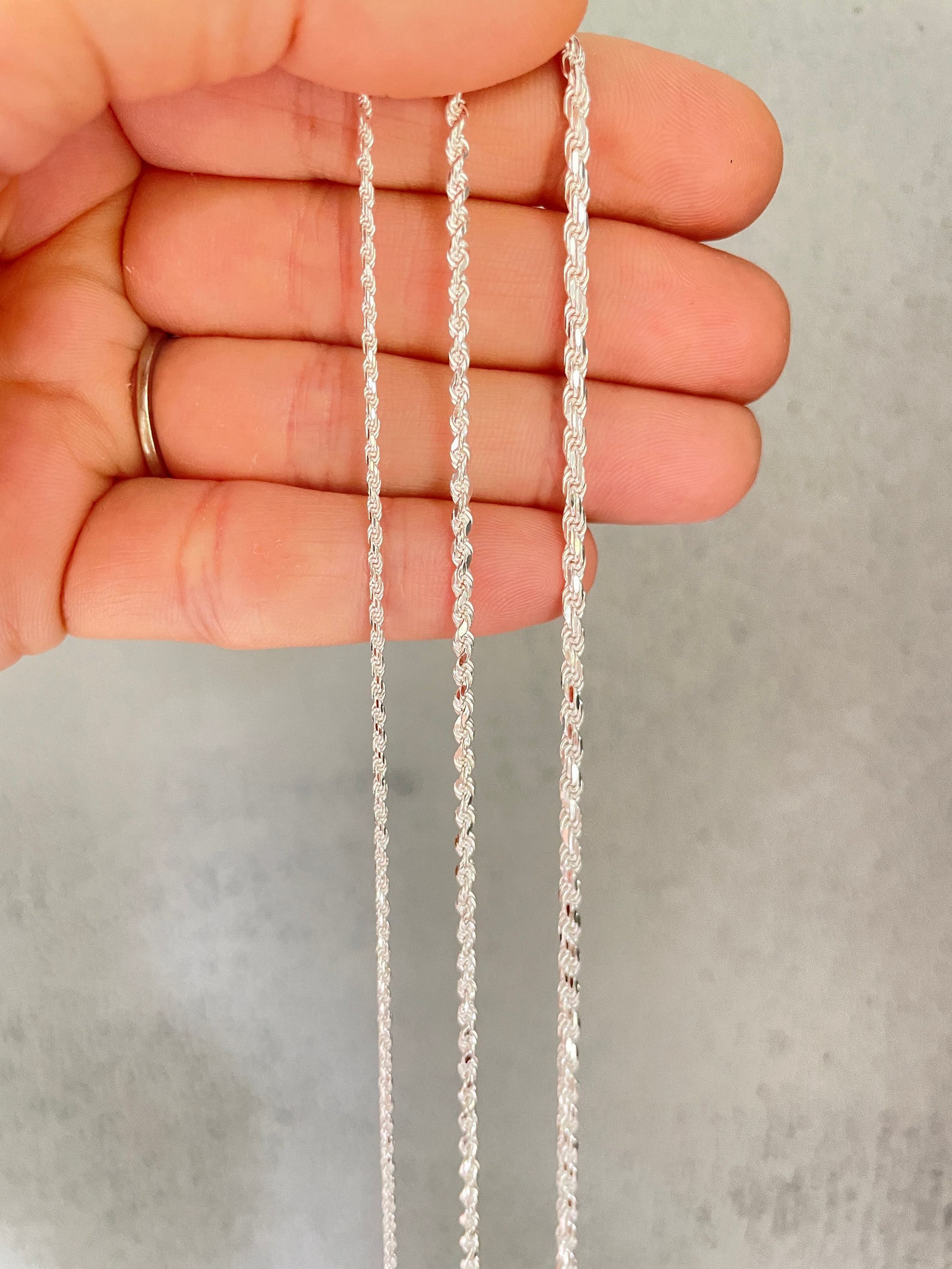 925 Sterling Silver Rope Chain Necklace Diamond Cut Rope Etsy