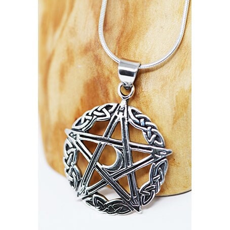 Pentagram necklace, Crescent Moon Sterling Silver Pentacle Pendant, Wiccan Jewelry, Pagan Jewelry, Pentagram necklace, Wicca jewelry