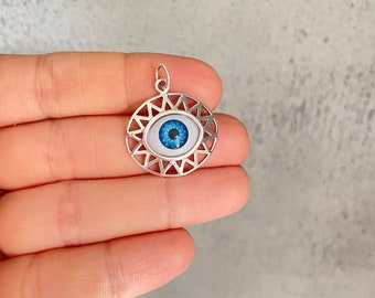Evil eye pendant, Sterling Silver, Evil eye necklace, Blue evil eye necklace,  Evil Eye Talisman, Evil Eye Silver, Protection Jewelry