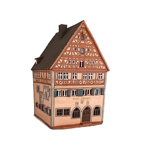 Real Hotel in Rothenburg, Germany. Ceramic house tealight. Ceramic candle house. Candle holder house. Christmas village houses