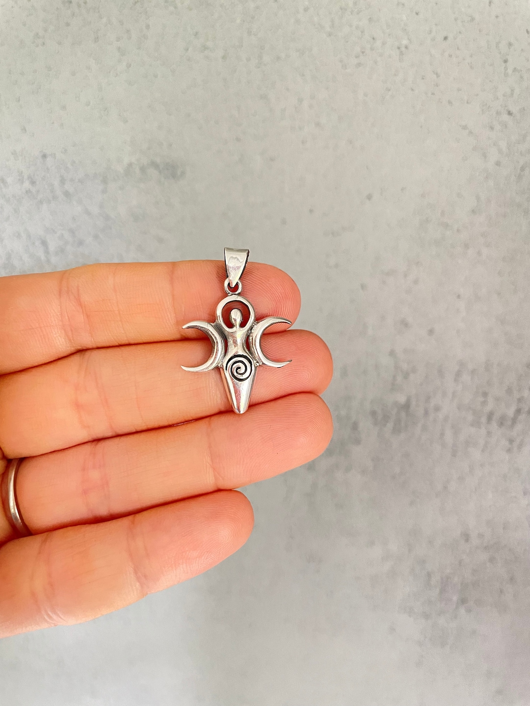 Spiral Goddess Pendant Sterling Silver Triple Moon Goddess Necklace