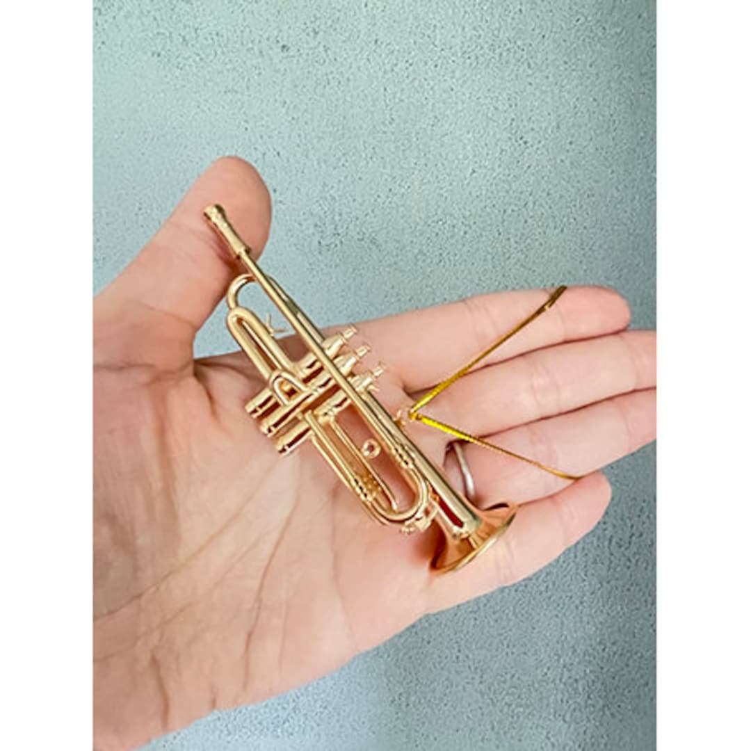 Qiilu ornements d'instruments Réplique de trompette miniature avec support  et étui modèle d'instrument plaqué or ornements