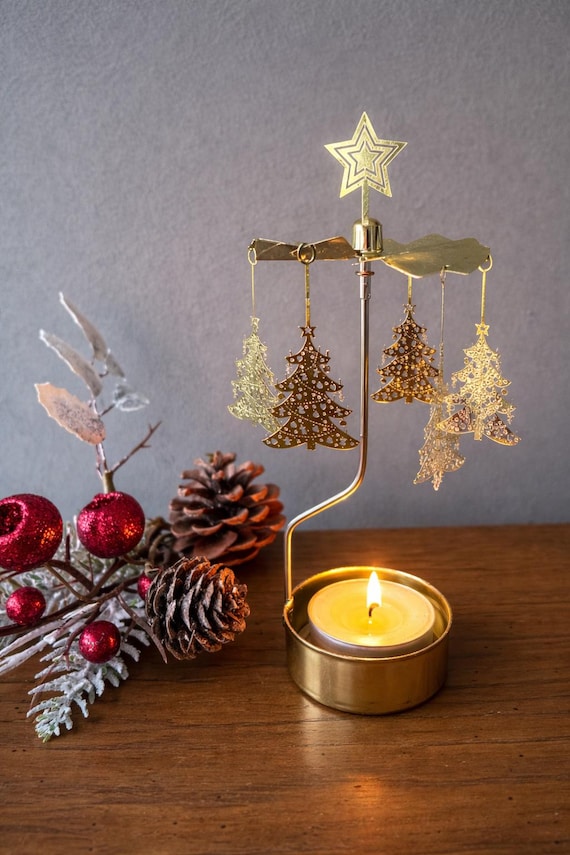 回転キャンドルホルダー ゴールデンクリスマスツリー、回転キャンドル