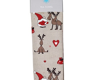 Towels Santa and moose, Linen kitchen towel, Kitchen towel, Tea towel Santa, Dish towels, Hand towel, Christmas Gifts, Christmas Towels