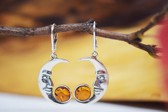 Moon Earrings Crescent Moon Earrings Crescent jewelry elestial jewelry Baltic amber moon Earrings Moon Gifts Moon jewelry