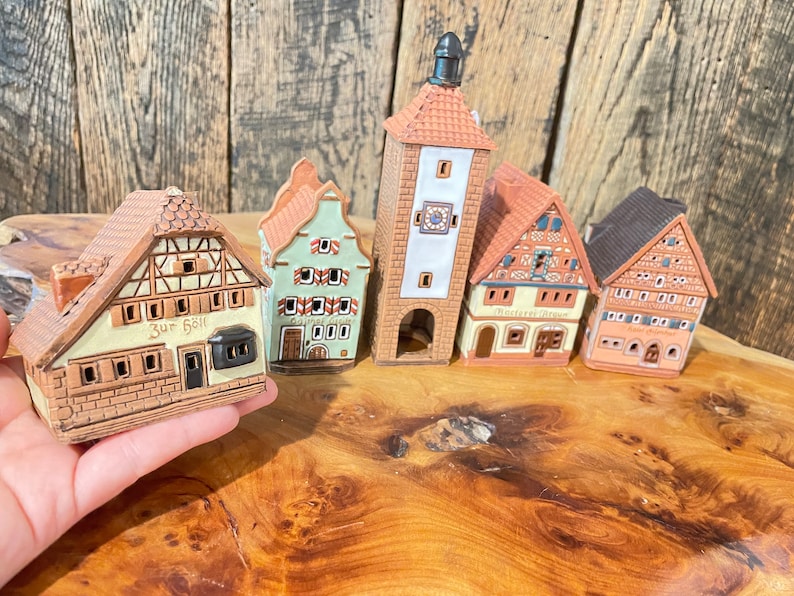 Mini houses set Germany, Bavaria, Rothenburg, Ceramic candle house, Ceramic house tealight, Christmas village houses, Germany decor image 4