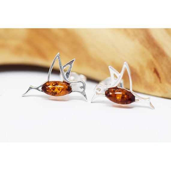 Baltic Amber Hummingbird Earrings Sterling Silver Baltic Amber Hummingbird Earrings Sterling Silver