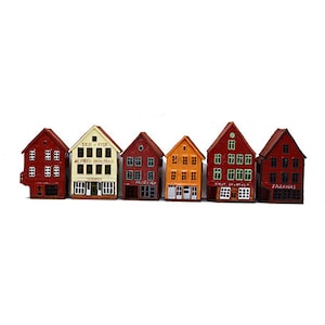 Maisons Bergen, Norvège Cadeaux norvégiens Maison en céramique photophore Maison de bougie en céramique Maison de bougeoir Maison de village de Noël Cadeau scandinave