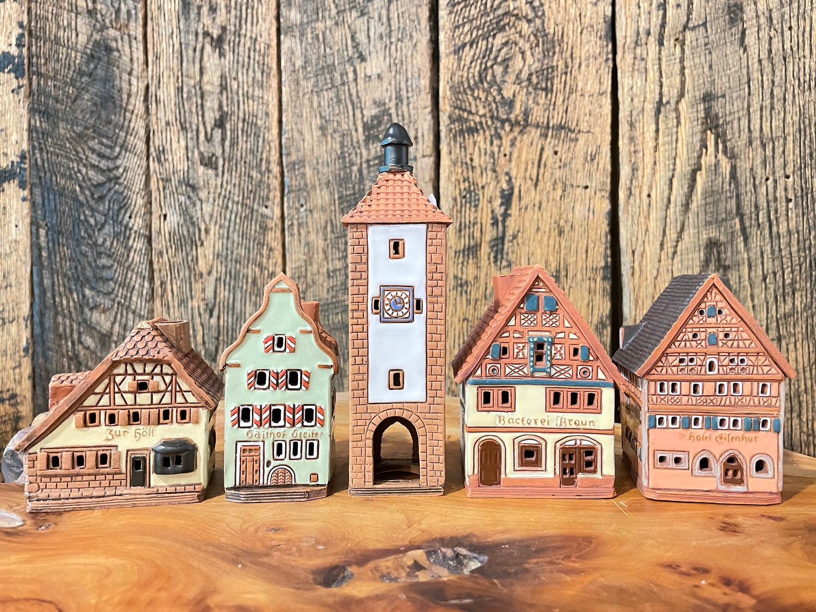 Mini houses set Germany, Bavaria, Rothenburg, Ceramic candle house, Ceramic house tealight, Christmas village houses, Germany decor