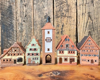 Mini houses set Germany, Bavaria, Rothenburg, Ceramic candle house, Ceramic house tealight, Christmas village houses, Germany decor