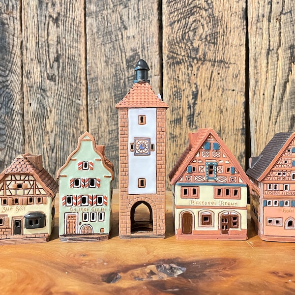 Mini maisons réglées Allemagne, Bavière, Rothenburg, Maison de bougie en céramique, Photophore de maison en céramique, Maisons de village de Noël, Décor allemand