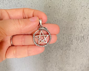 Pentagram Pendant, Pentacle Pendant, Wiccan jewelry ,Pagan Jewelry, Pentagram necklace, Gothic pentagram, Wicca jewelry, Pentagram Dragon