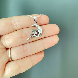 Fairy Necklace, Sterling Silver Fairy pendant, Fairy jewelry, Fairy Crescent pendant, Crescent moon fairy necklace, Moon Jewelry, Fairy gift