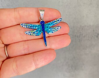 Dragonfly pendant, Austrian crystals, Sterling silver, Dragonfly jewelry, Crystals pendant, Dragonfly necklace, Crystal necklace, Dragonfly