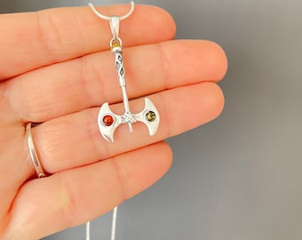 925 Sterling Silver Minoan Axe Pendant Necklace, Labrys Double Axe Pendant, Symbol Mother Earth or Mother Goddess, Symbol of female power