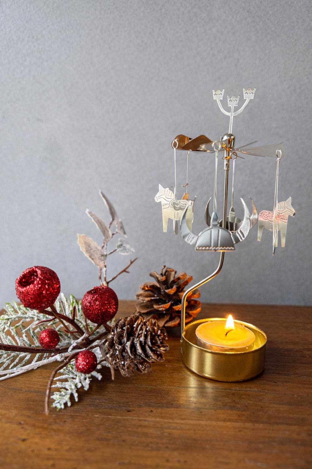 Spinning Candle Holders Viking Ship and Swedish Horse, Rotary