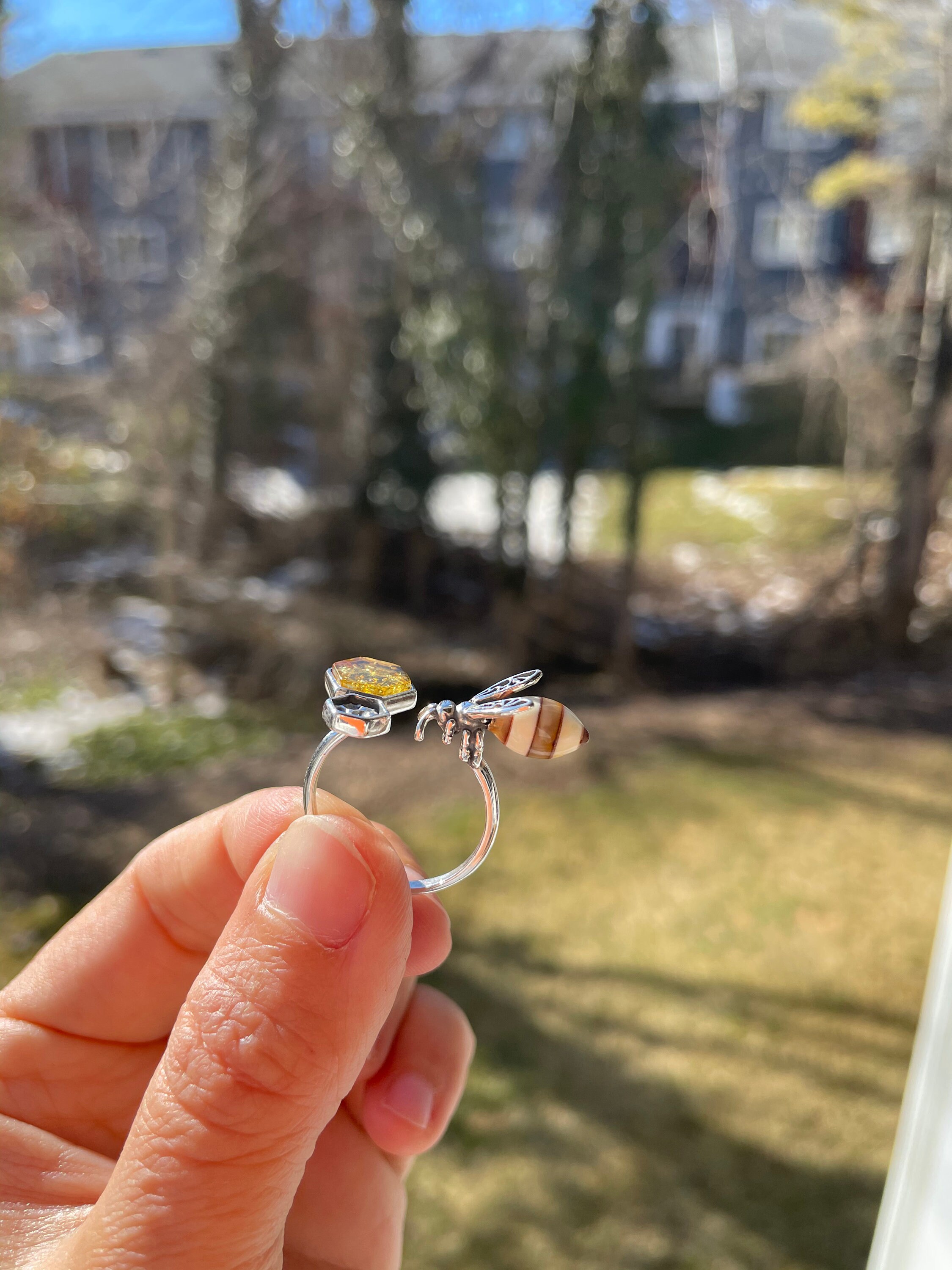 Bee rings. Bee ring silver. Adjustable ring. Silver bee ring. | Etsy