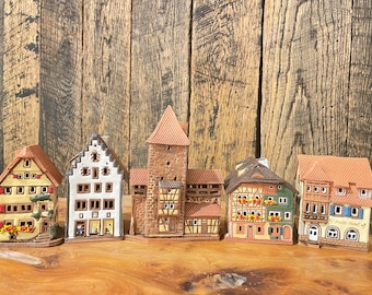 Mini houses set Germany, Bavaria, Rothenburg, Ceramic candle house, Ceramic house tealight, Christmas village houses, Germany decor