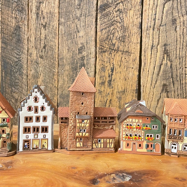 Mini houses set Germany, Bavaria, Rothenburg, Ceramic candle house, Ceramic house tealight, Christmas village houses, Germany decor