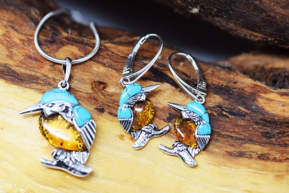 カワセミネックレス、スターリングシルバーカワセミペンダント、鳥