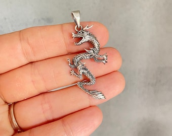 Dragon pendant, Silver dragon necklace, Dragon charm, Dragon jewelry, Dragon Pendant for Men Women, Men necklace, Hand crafted
