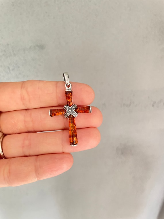 Amber Cross Sterling Silver Cross Necklace Cross Pendant Baltic