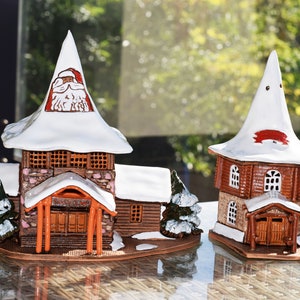 Real Santa Claus Christmas Village in Rovaniemi in Finland. Ceramic house tealight. Handmade ceramic candle house. Christmas village houses