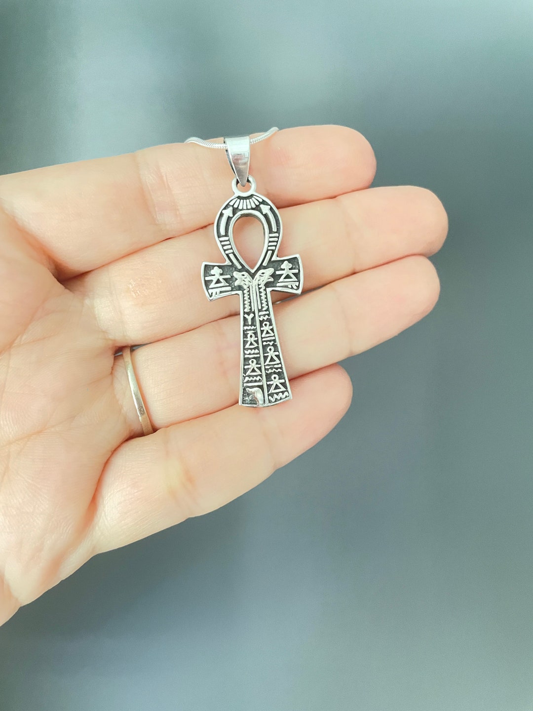 Sterling Silver Egyptian Ankh Breath or Key of Life Cross Charm Necklace, 18
