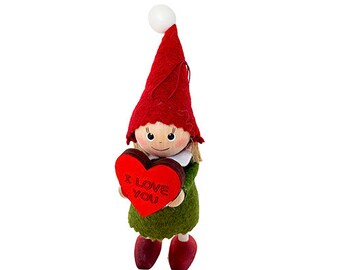 Girl with heart, I love you heart, Christmas tree ornaments, Christmas gift, Scandinavian gnome, Christmas gnomes, Scandinavian decor