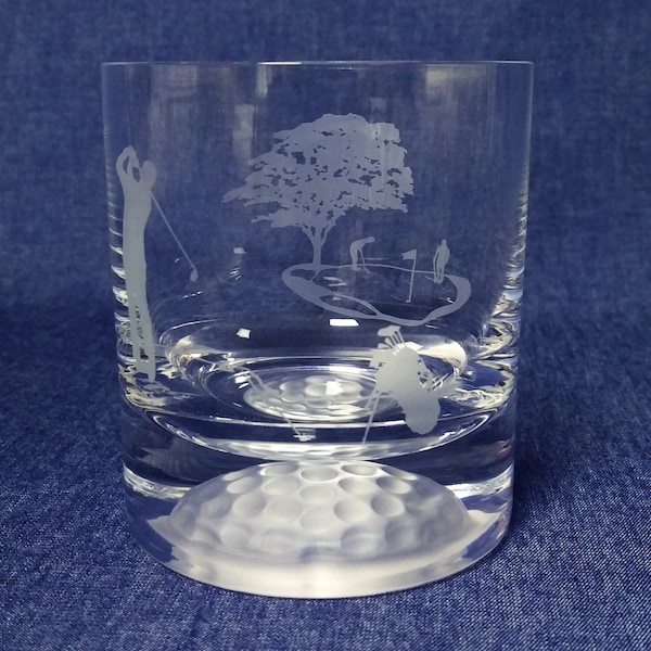 Golf Engraved Whisky Glass Drinks Tumbler, featuring engraved golf ball base.