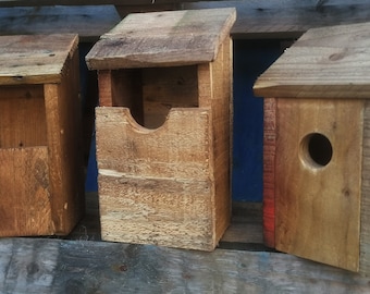Bird nesting box handmade from sturdy, solid recycled wood