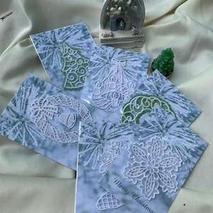 Kerstkaarten met Gift Lace kerstornamenten, kerstboom decoraties, Gift Toppers, FSL Free Standing Lace