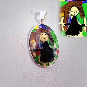 Kids Drawing Necklace,  Children Artwork Necklace, Kid Art Gift, Personal necklace, Mom Gift, Grandma Gift