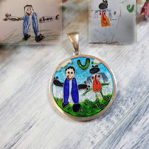 Kids Drawing Necklace,  Children Artwork Necklace, Kid Art Gift, Personal necklace, Mom Gift, Grandma Gift