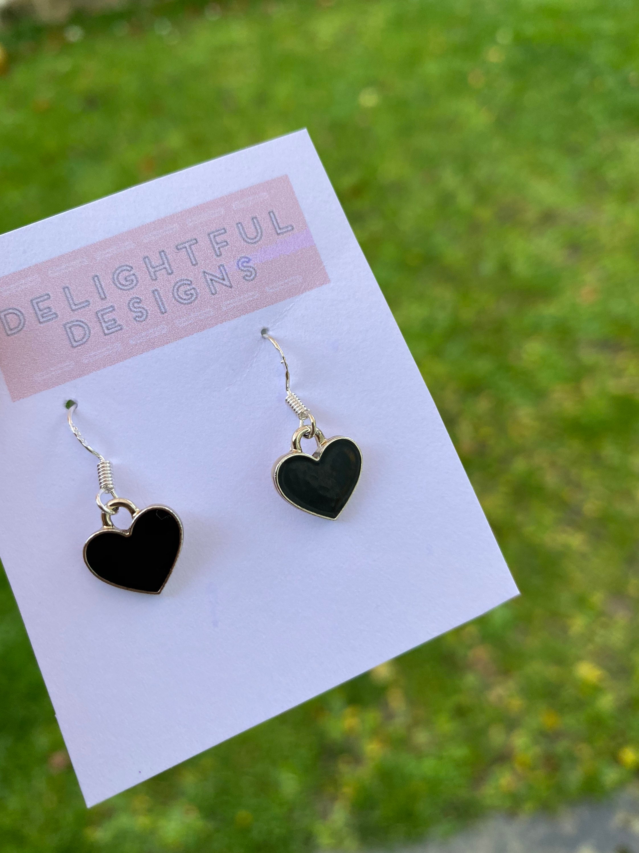 Black Heart Earrings and Necklace | Etsy