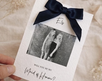 Tarjeta de propuesta personalizada – Dama de honor, madrina, padrino, novio (lazo de satén)