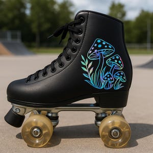 Holographic Mushroom Skate Tattoo | 2-Pack Iridescent Decals for Vinyl Roller Skates | Roller Skate Accessories