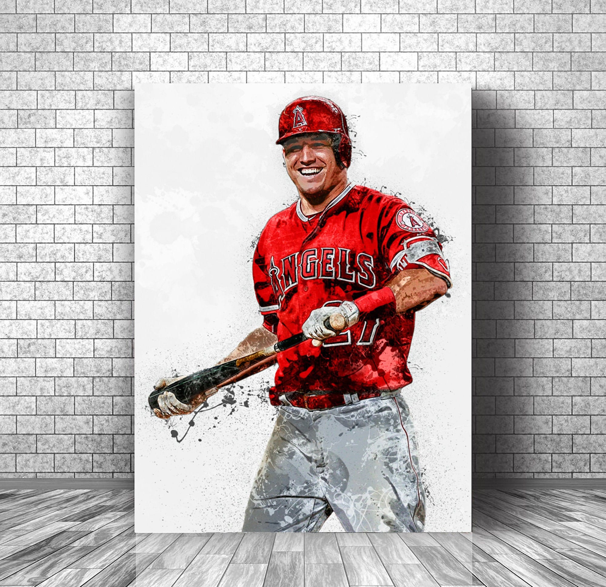 Mike Trout Poster / LA Angels Canvas / Premium Wall Art / Etsy