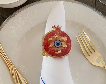 Pomegranate Evil Eye Napkin Rings | Napkin Holders | Red or White