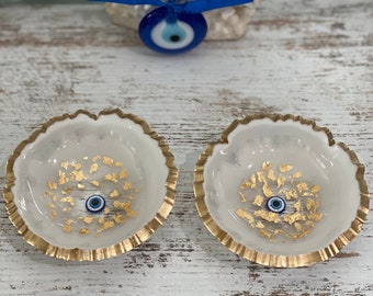 Evil Eye Trinket Dish| Ring Dish | Jewelry Dish | Serving Dish | Gold or Silver Count 2