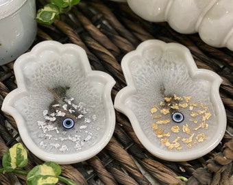 Hamsa Evil Eye Trinket Dish Count 2 | Ring Dish | Spoon Rest | Jewelry Dish | Serving Dish | Gold or Silver