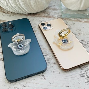 Cute Evil Eye Hamsa Phone Ring Stand Holder | Phone Ring Holder | Phone Finger Grip | Loop Finger Ring Stand | Gold or Silver