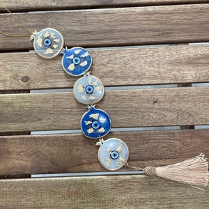 Pomegranate Evil Eye Wall Hanging | Wall Art | Ornament | White Blue Colors with Gold finishing