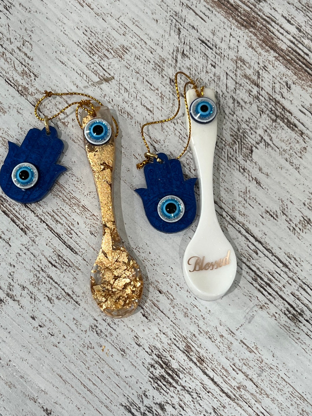 Cute / Small Protection Evil Eye Spoon Made of Resin for Decoration Only With or Without Hamsa
