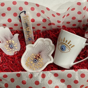 Evil Eye Hamsa Gift Box | Mug, Coaster, Bookmark, Trinket Gift Box | Birthday Gift | Christmas Gift | Thanksgiving | Holidays Gift Box
