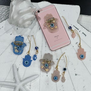 Cute Evil Eye Hamsa Phone and wallet accessories set of 3| phone ring, phone charm with evileye bead and wallet/purse hamsa charm