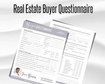 Real Estate Buyer Intake Questionnaire, Home Buyer Questionnaire, Real Estate Buyer, Real Estate Templates, Realtor Tools, Real Estate Canva